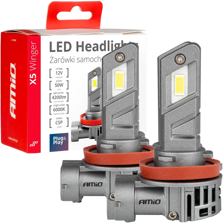 LED žibintų lemputės X5-series WINGER H8 H9 H11 6000K max 50W AMIO-03947