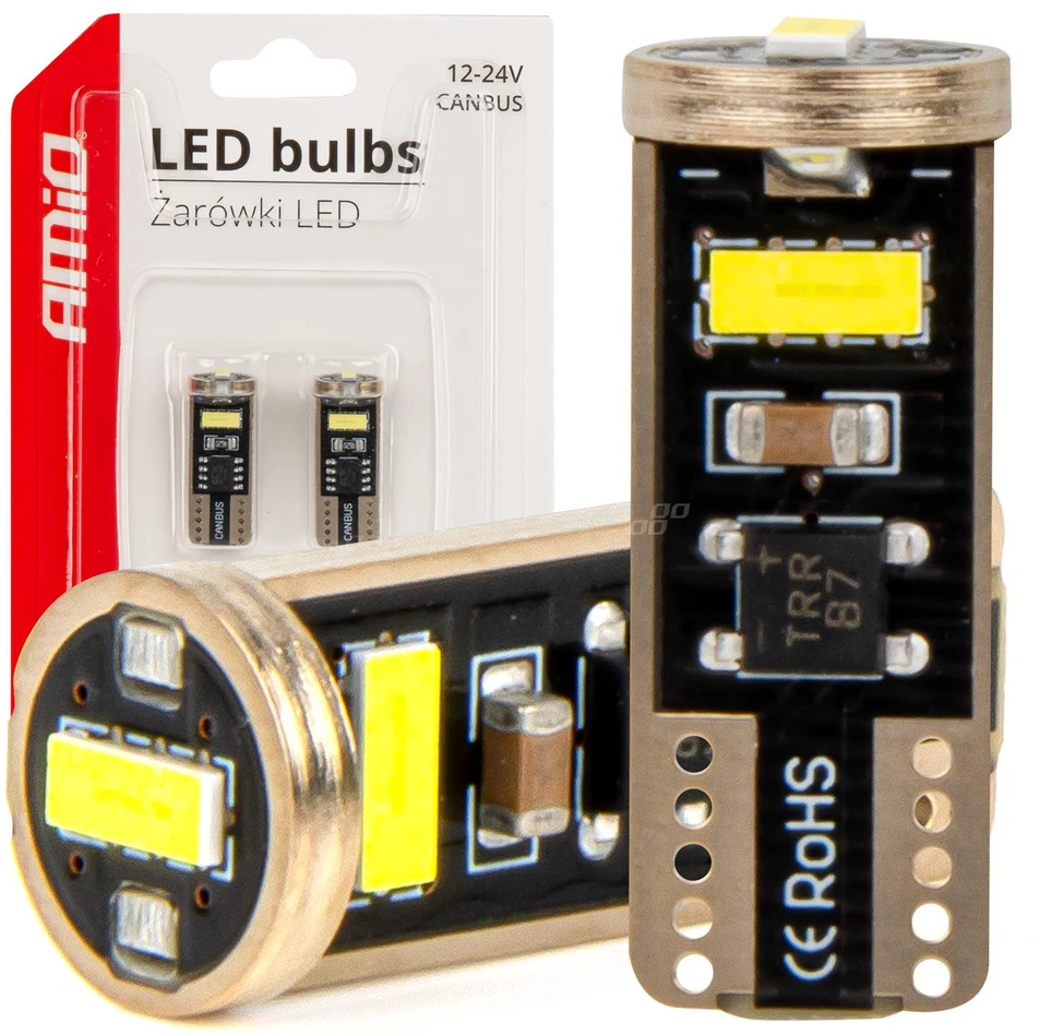 LED lemputės Canbus T10E W5W 3x2055 SMD baltos 12V 24V amio-03720