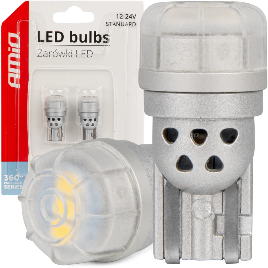 LED lemputės 360 grynos šviesos serijos standartinės T10 W5W 3x3020 SMD baltos 12V 24V amio-03725