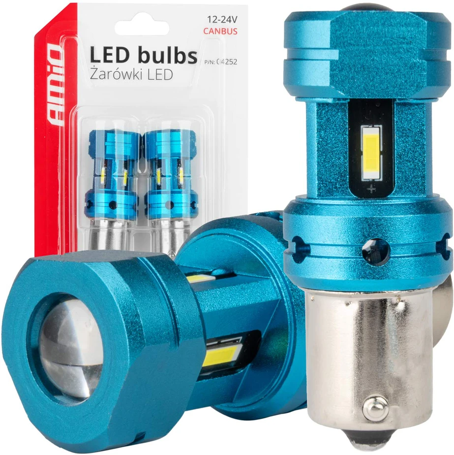 LED lemputės Canbus 1156 BA15S P21W R10W R5W 4SMD 1860 baltos 12V 24V amio-04252