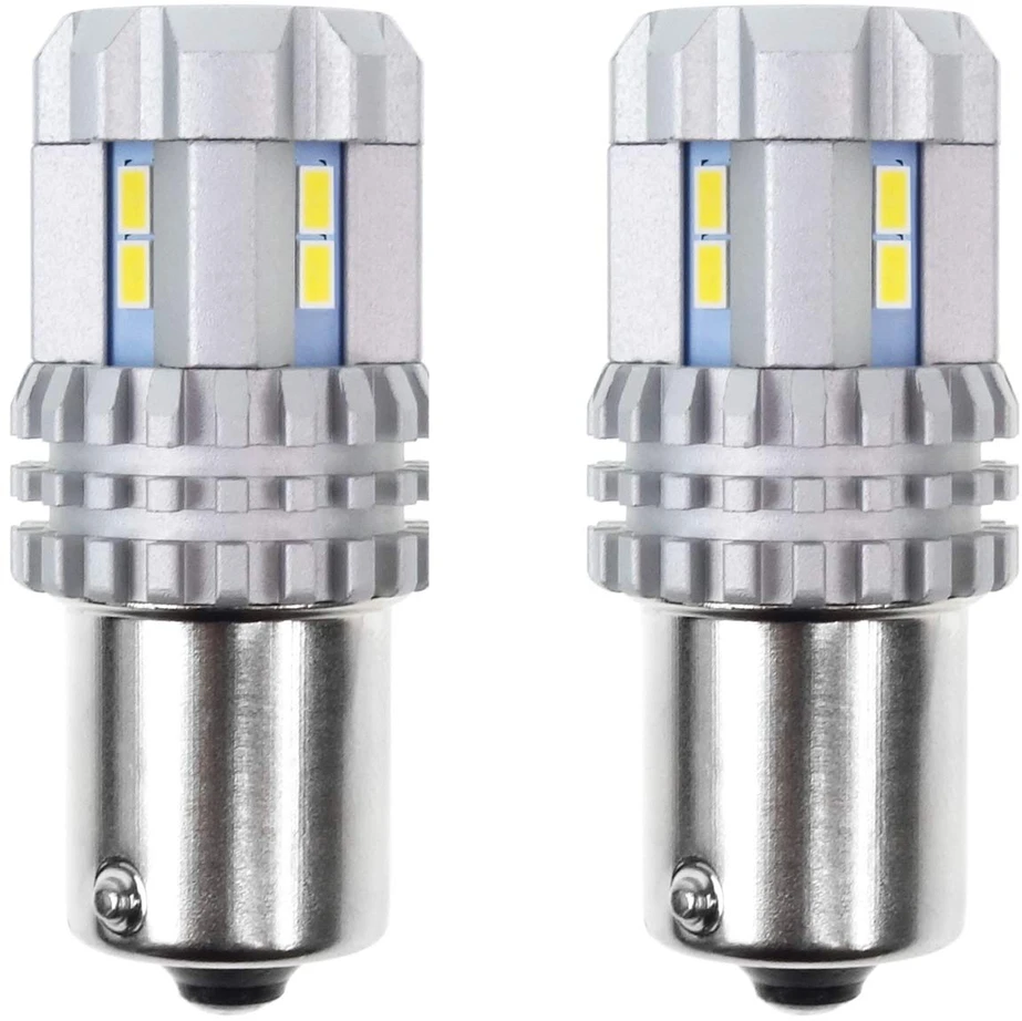 Dvi Amio BA15S LED lemputės su metaliniu korpusu