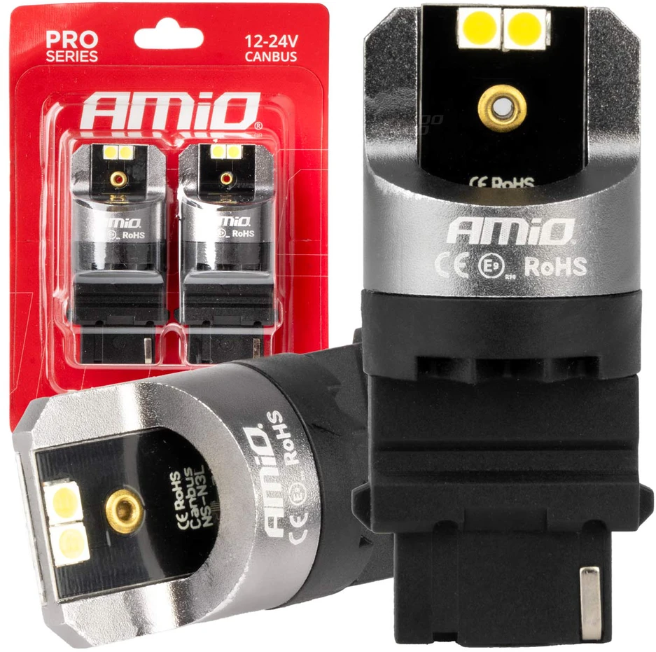 LED lemputės „Canbus Pro“ serijos P27W 4x3030 SMD baltos 12V 24V amio-03587