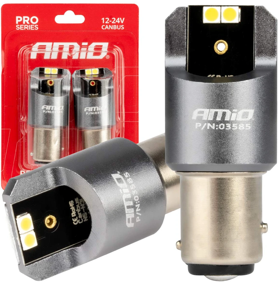 LED lemputės „Canbus Pro“ serijos „Bay15d P21/5W“ 4x3030 SMD baltos 12 V 24 V „amio-03585“
