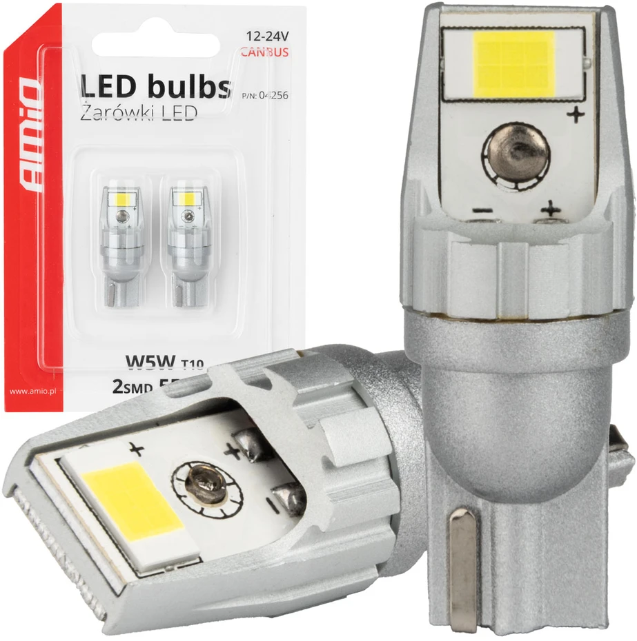 LED lemputės Canbus T10 W5W 2SMD 3570 baltos 12V 24V amio-04256