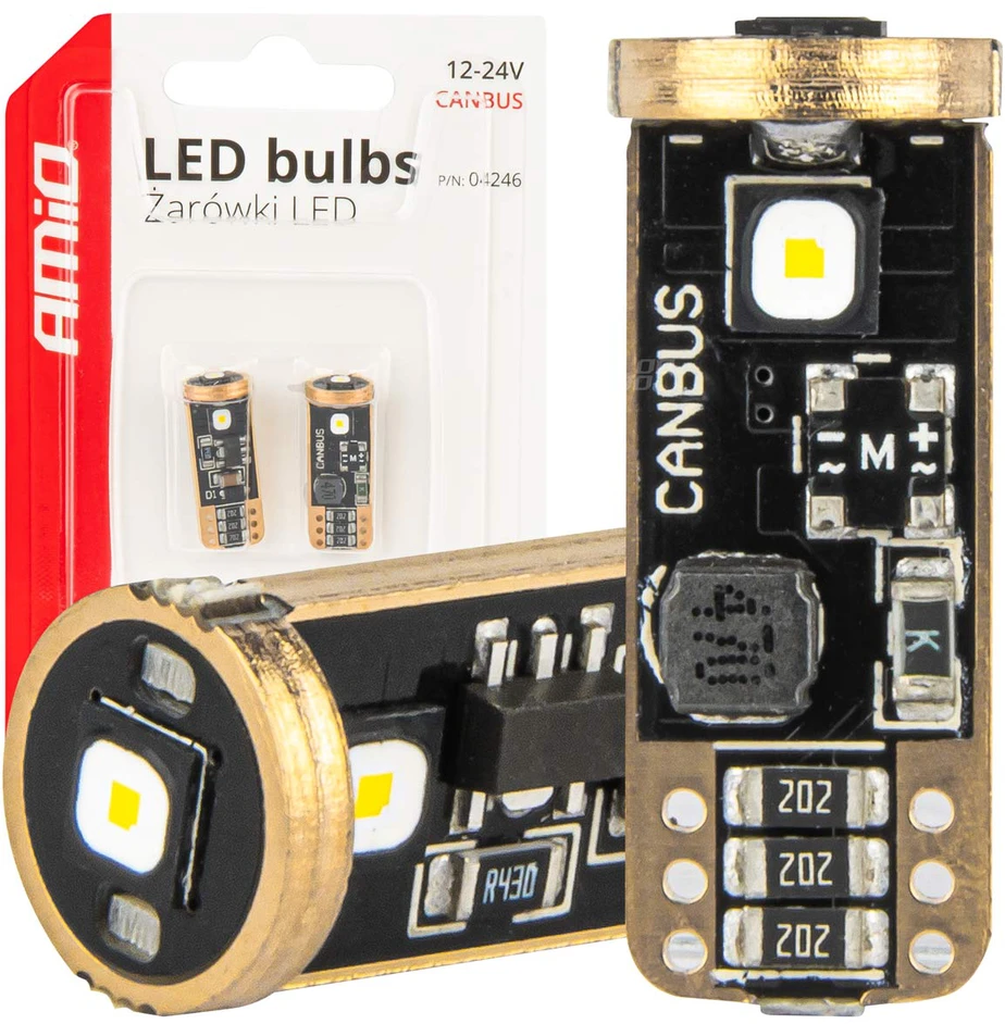 LED lemputės Canbus T10 W5W 3SMD 3838 baltos 12V 24V amio-04246