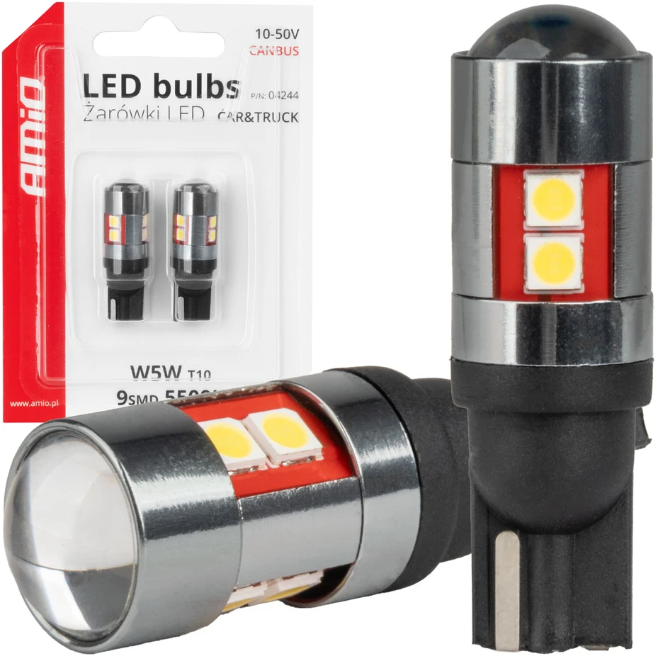 LED lemputės Canbus T10 W5W 9 SMD 3030 baltos 12V 24V 36V 48V amio-04244