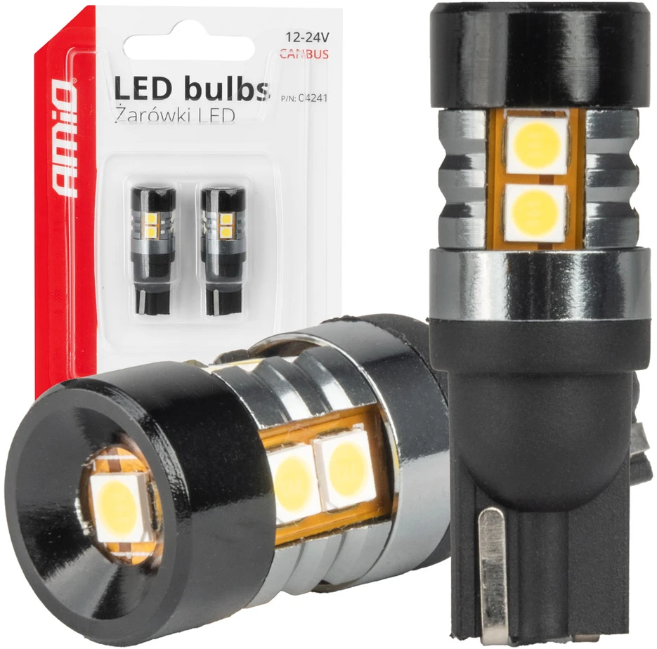 LED lemputės Canbus T10 W5W 9 SMD 3030 baltos 12V 24V amio-04241