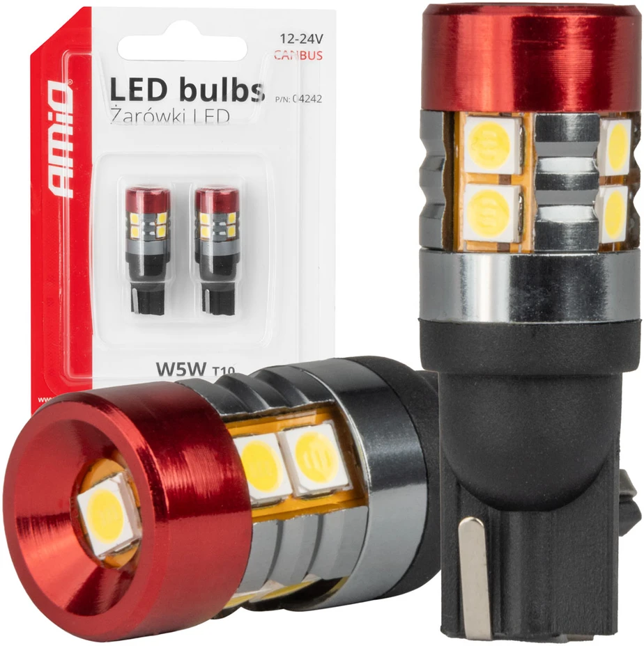 LED lemputės Canbus T10 W5W 9 SMD 3030 baltos 12V 24V amio-04242