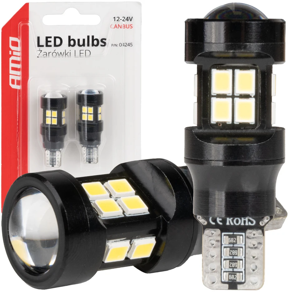 LED lemputės Canbus T15 W16W 15SMD 2835 baltos 12V 24V amio-04245