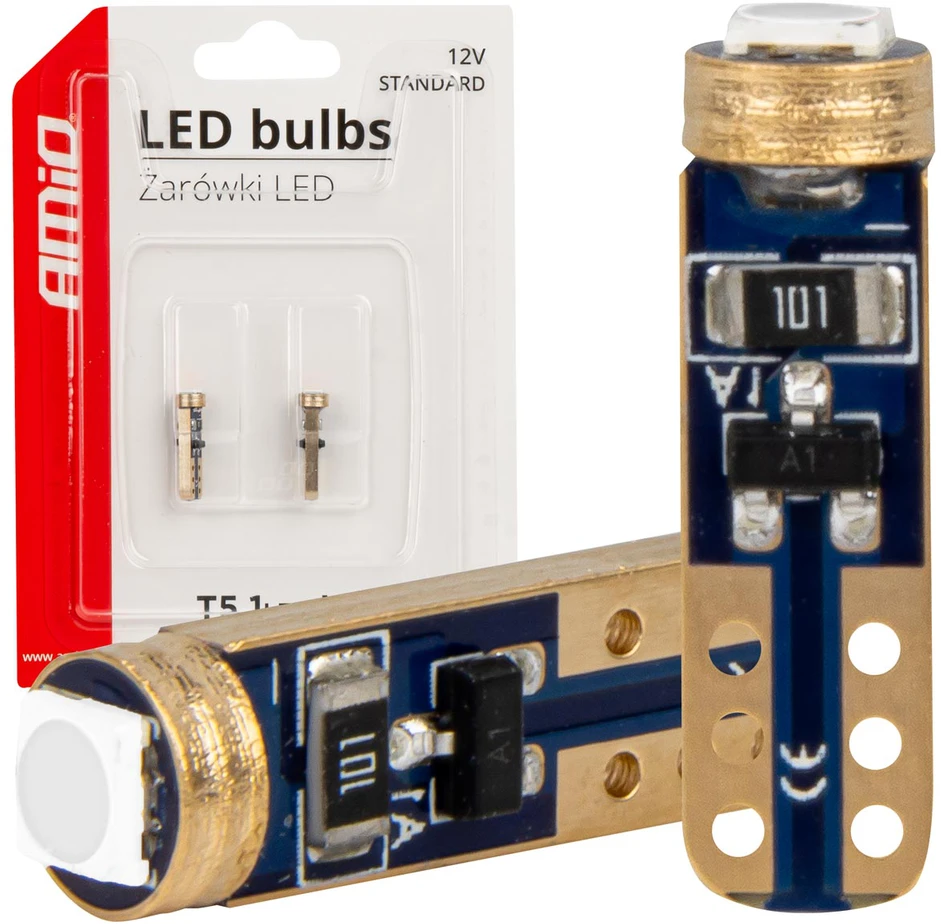 LED lemputės standartinės mėlynos T5 W1W 12V 3030 1LED HP amio-03728