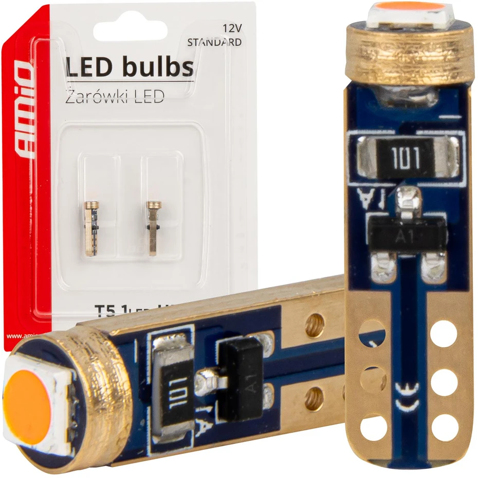 Standartinės raudonos LED lemputės W1W T5 12V 3030 1LED HP amio-03727