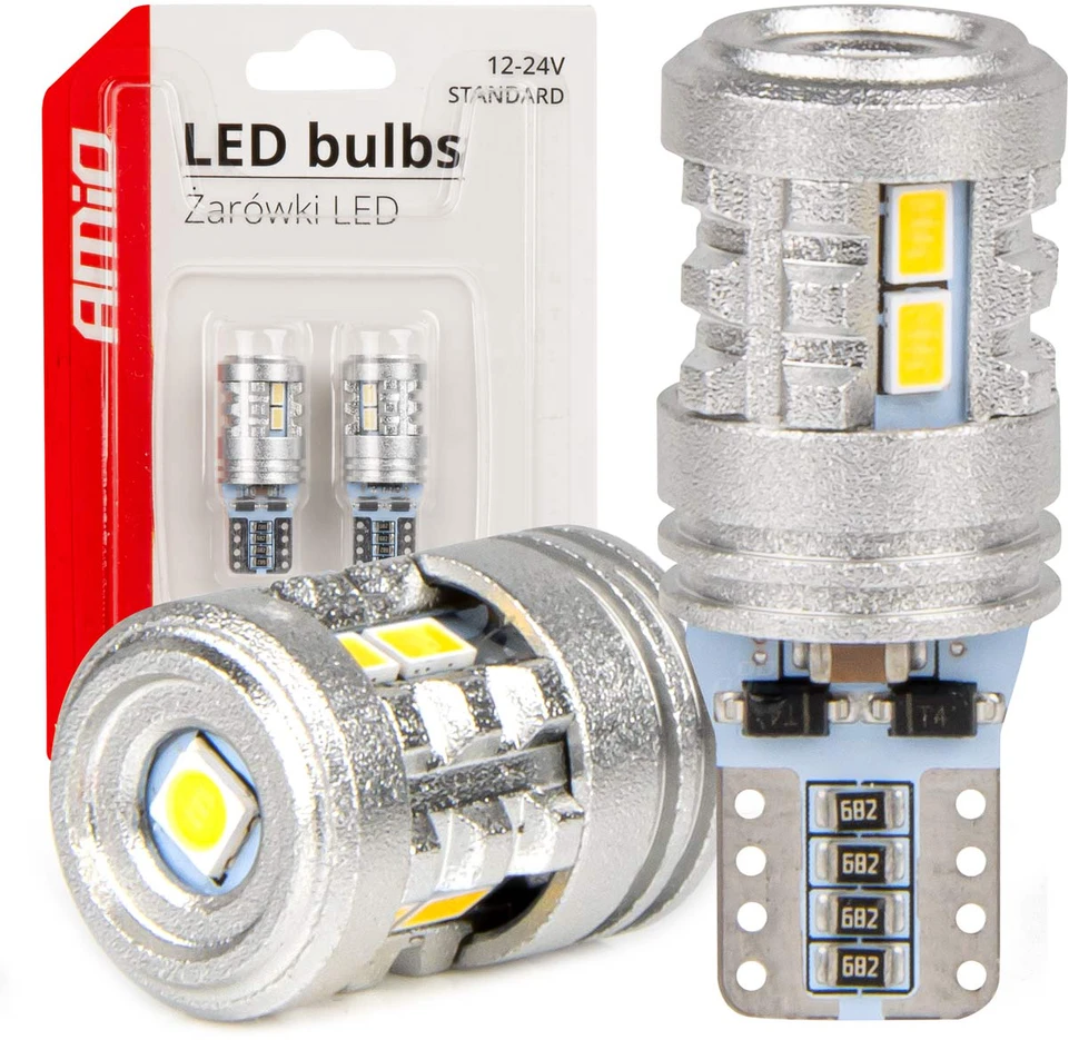Standartinės T10 W5W LED lemputės 6x3020 + 1x3030 SMD baltos 12v 24v amio-03718