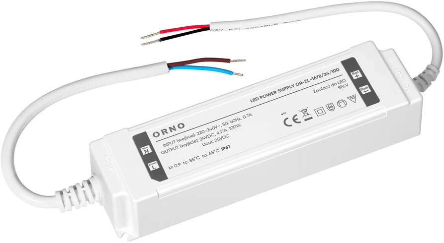Zasilacz Maitinimo šaltinis LED maitinimo šaltinis, hermetiškas, 24V, 100W, IP67, plastikinis korpusas