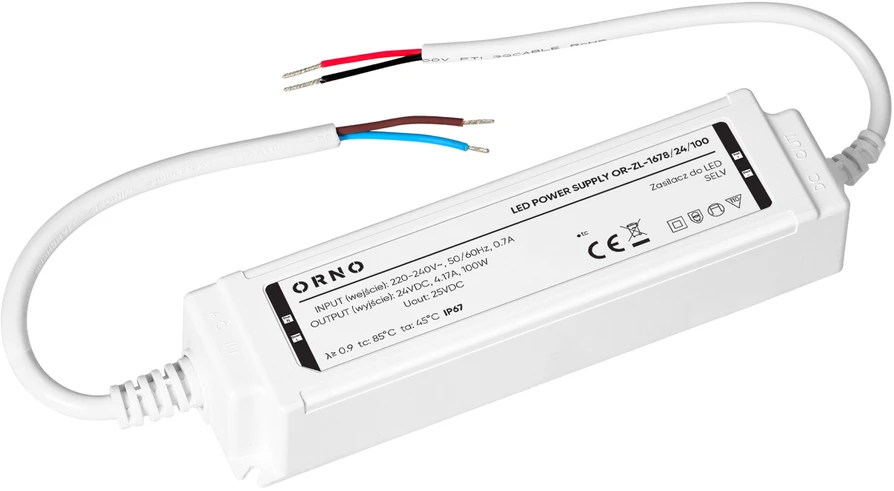 Zasilacz Maitinimo šaltinis LED maitinimo šaltinis, hermetiškas, 24V, 100W, IP67, plastikinis korpusas