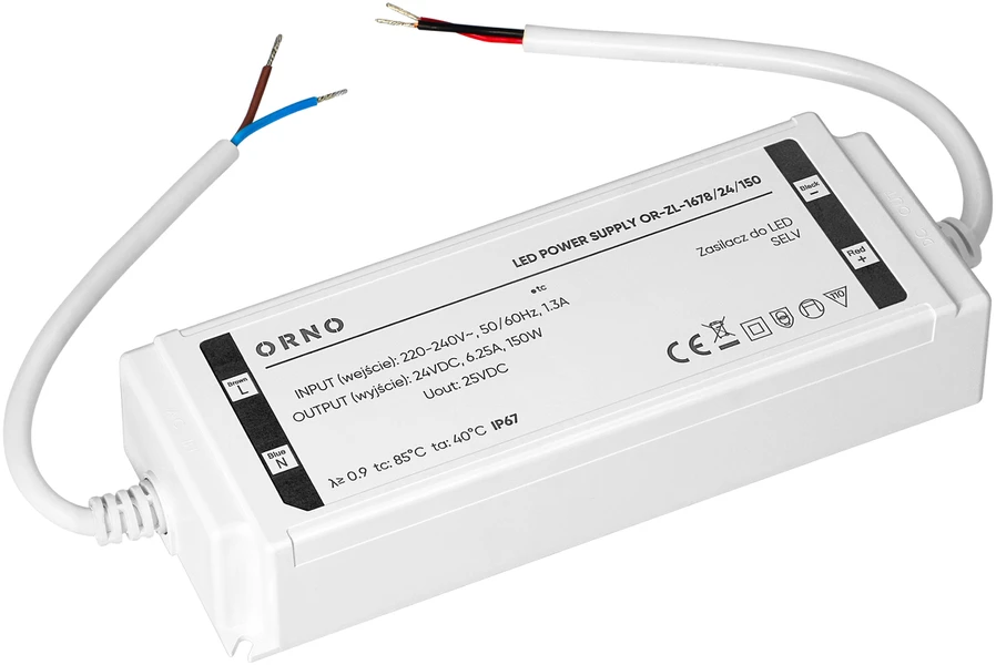 Zasilacz Maitinimo šaltinis LED maitinimo šaltinis, hermetiškas, 24V, 150W, IP67, plastikinis korpusas