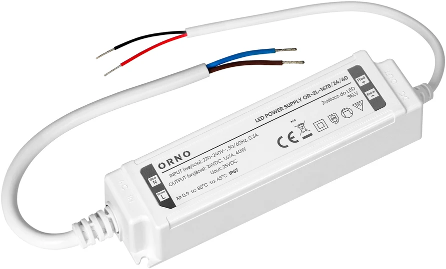 Zasilacz Maitinimo šaltinis LED maitinimo šaltinis, hermetiškas, 24V, 40W, IP67, plastikinis korpusas