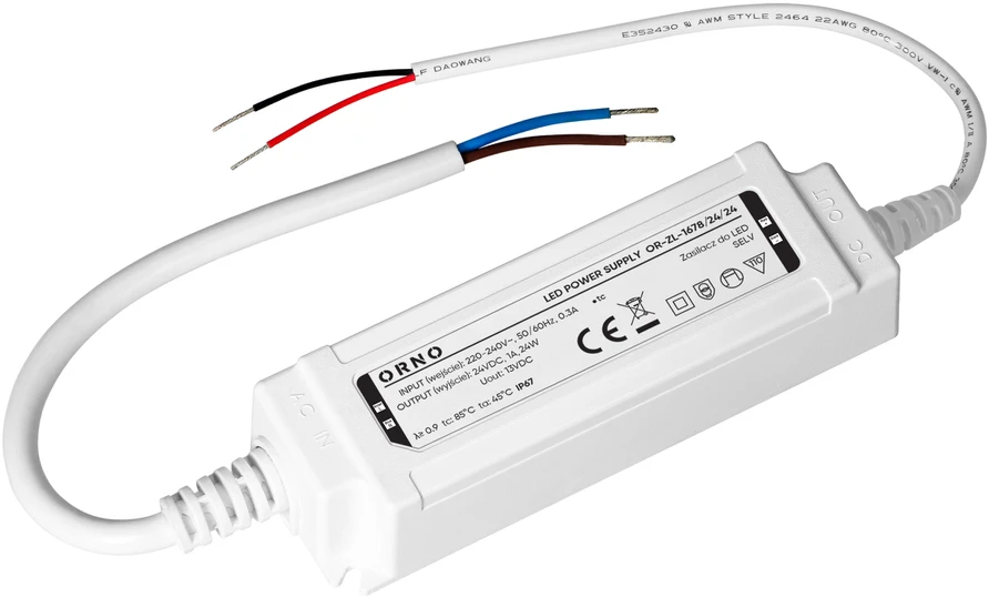 Zasilacz Maitinimo šaltinis LED maitinimo šaltinis, hermetiškas, 24V, 24W, IP67, plastikinis korpusas