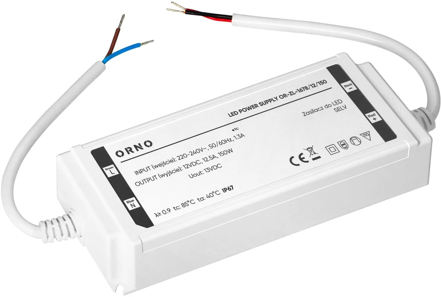 Zasilacz Maitinimo šaltinis LED maitinimo šaltinis, hermetiškas, 12V, 150W, IP67, plastikinis korpusas