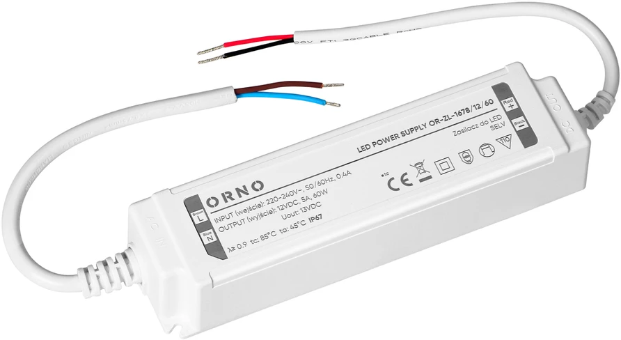 Zasilacz Maitinimo šaltinis LED maitinimo šaltinis, hermetiškas, 12V, 60W, IP67, plastikinis korpusas