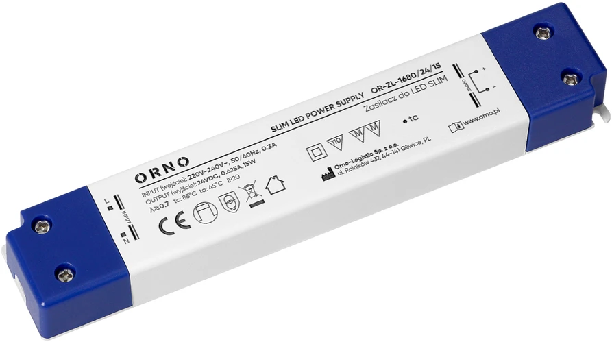 Zasilacz Maitinimo šaltinis LED maitinimo šaltinis IP20, baldams, plonas, 24V, 15W, plastikinis korpusas