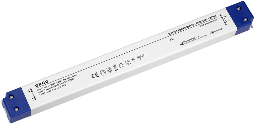 Zasilacz Maitinimo šaltinis LED maitinimo šaltinis IP20, baldams, plonas, 12V, 100W, plastikinis korpusas