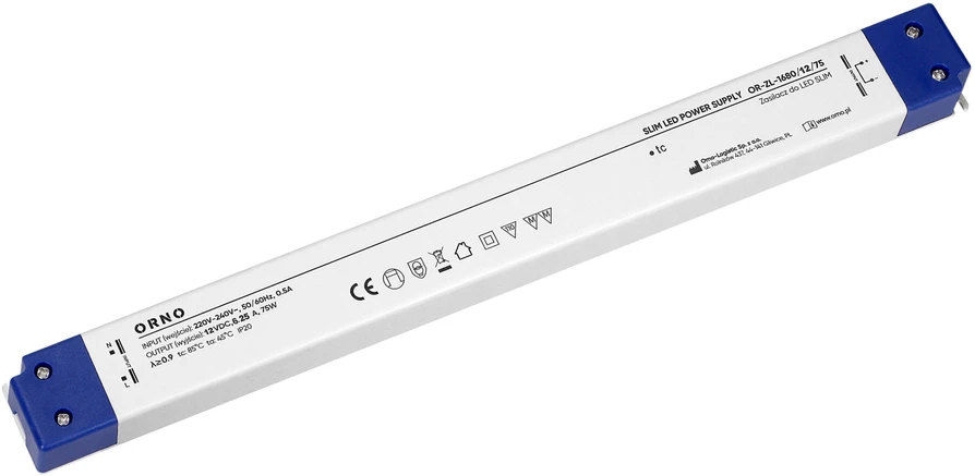 Zasilacz Maitinimo šaltinis LED maitinimo šaltinis IP20, baldams, plonas, 12V, 75W, plastikinis korpusas