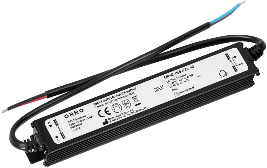 Zasilacz Maitinimo šaltinis LED maitinimo šaltinis IP44, hermetiškas, plonas, 24V, 40W, metalinis korpusas