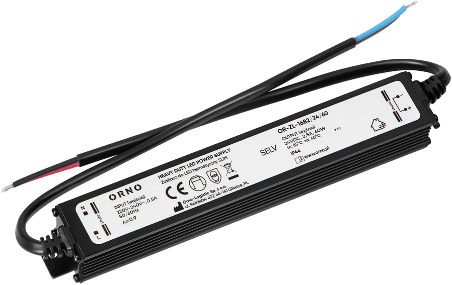 Orno Maitinimo šaltinis LED maitinimo šaltinis IP44, hermetiškas, plonas, 24V, 60W, metalinis korpusas