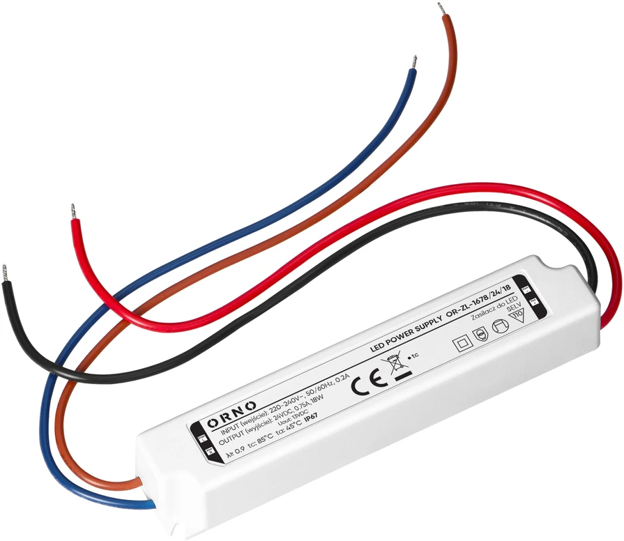Zasilacz Maitinimo šaltinis LED maitinimo šaltinis, IP67, hermetiškas, 24V, 18W, plastikinis korpusas