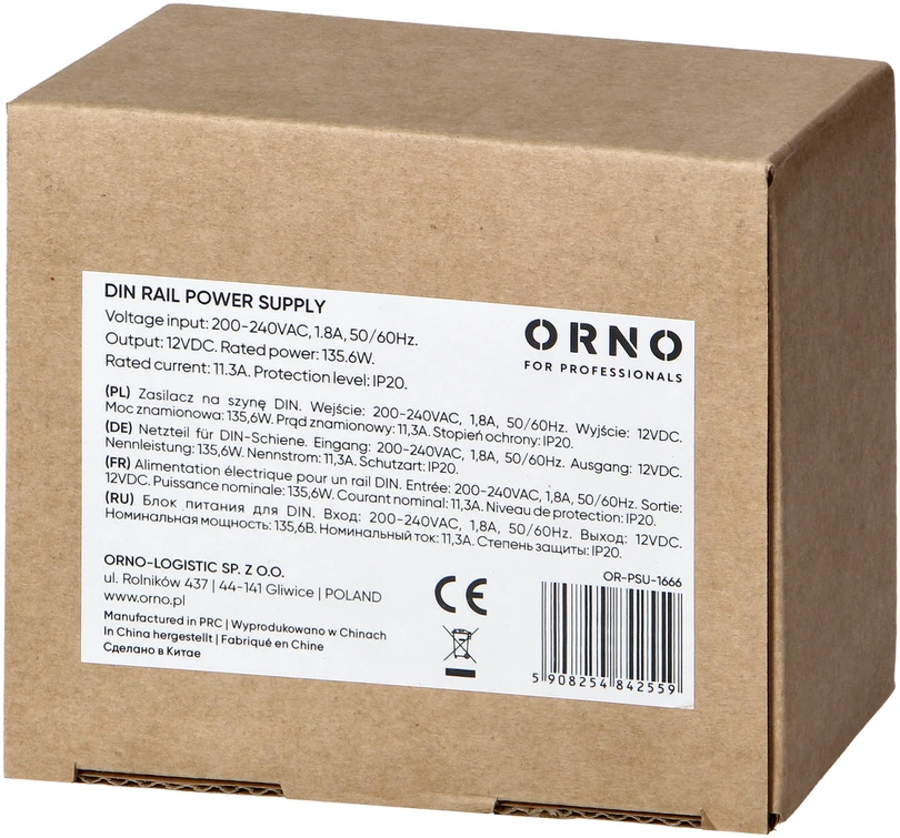 Orno Maitinimo šaltinis Maitinimo šaltinis ant DIN bėgelio, 12 V nuolatinės srovės, 11,3 A, 135,6 W, 6 moduliai