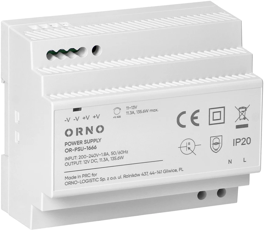 Orno Maitinimo šaltinis Maitinimo šaltinis ant DIN bėgelio, 12 V nuolatinės srovės, 11,3 A, 135,6 W, 6 moduliai