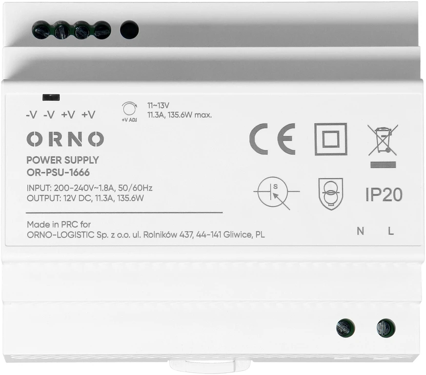 Orno Maitinimo šaltinis Maitinimo šaltinis ant DIN bėgelio, 12 V nuolatinės srovės, 11,3 A, 135,6 W, 6 moduliai