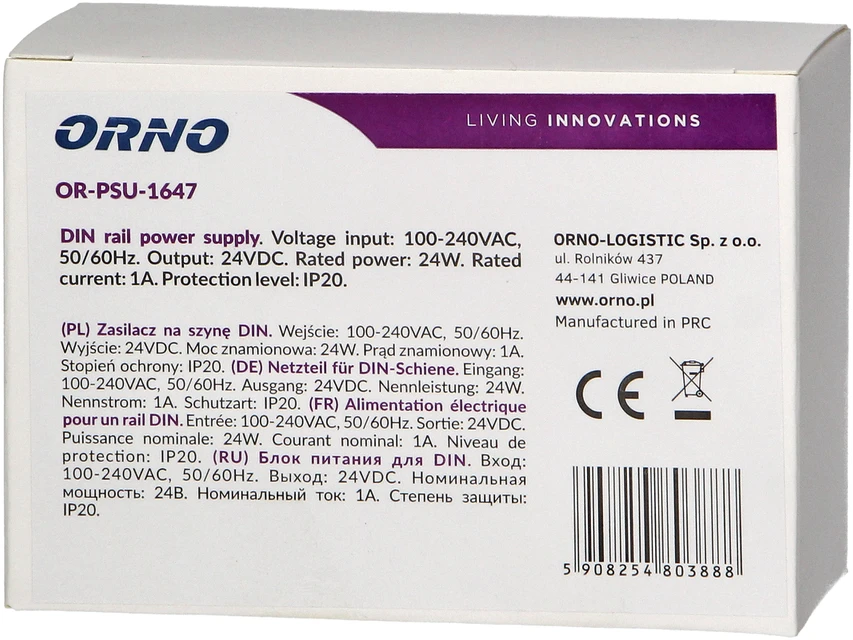 Orno Maitinimo šaltinis Maitinimo šaltinis ant DIN bėgelio 24 V nuolatinės srovės, 1 A, 24 W, 2 modulių pločio