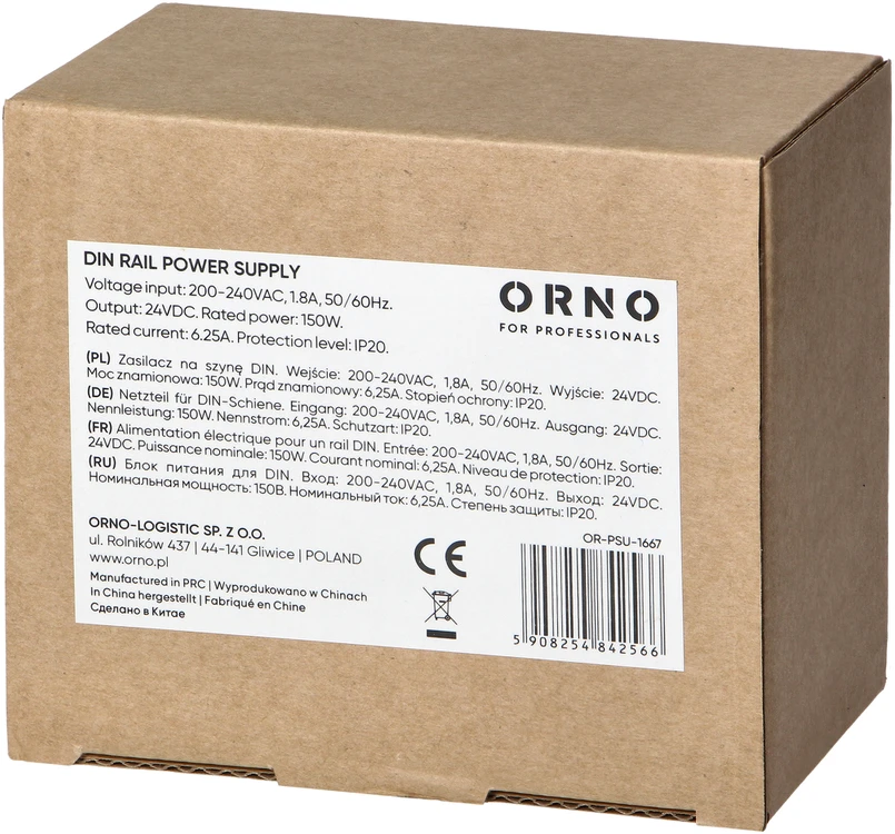 Orno Maitinimo šaltinis Maitinimo šaltinis, montuojamas ant DIN bėgelio, 24 V nuolatinės srovės, 6,25 A, 150 W, 6 moduliai