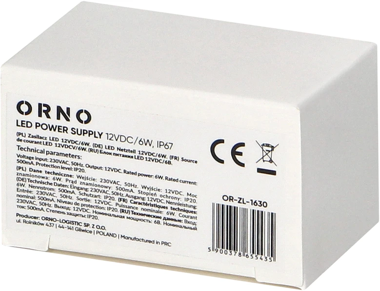 Orno Maitinimo šaltinis MINI LED maitinimo šaltinis dėžutei 12VDC 6W, IP67, 55/29.5/22mm