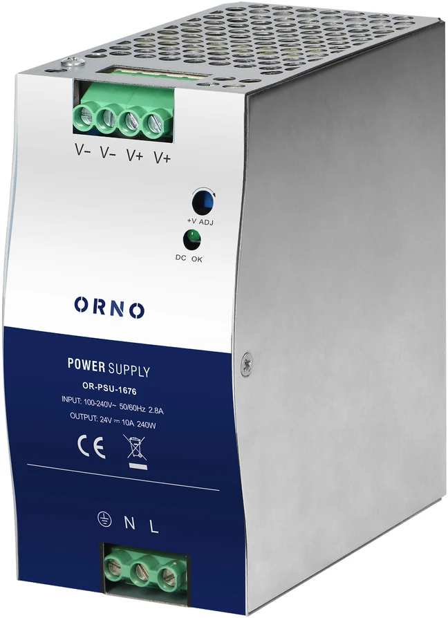 Orno Maitinimo šaltinis Pramoninis maitinimo šaltinis, DIN bėgelis, 24 V nuolatinės srovės, 10 A, 240 W, metaliniame korpuse