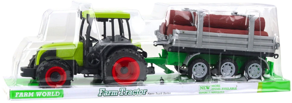 Lean Toys Žaislinis žalias traktorius su rąstų priekaba, 47 cm