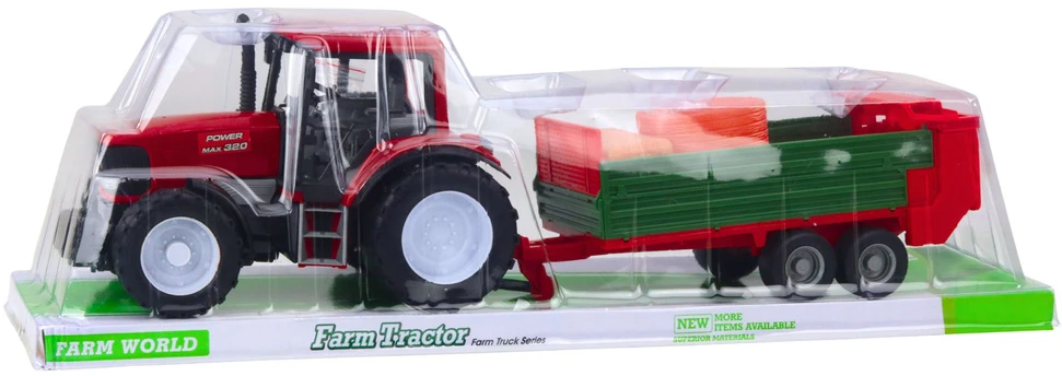 Lean Toys Traktorius su priekaba ir šieno rulonais, 62x17,5x16 cm