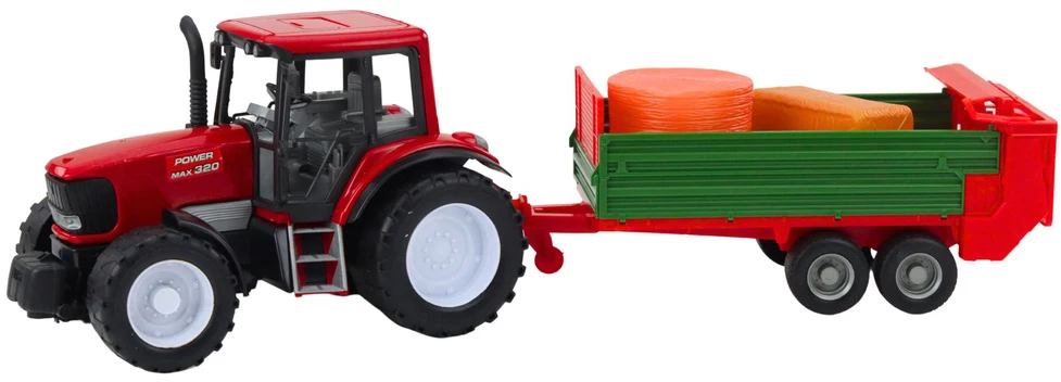 Lean Toys Traktorius su priekaba ir šieno rulonais, 62x17,5x16 cm
