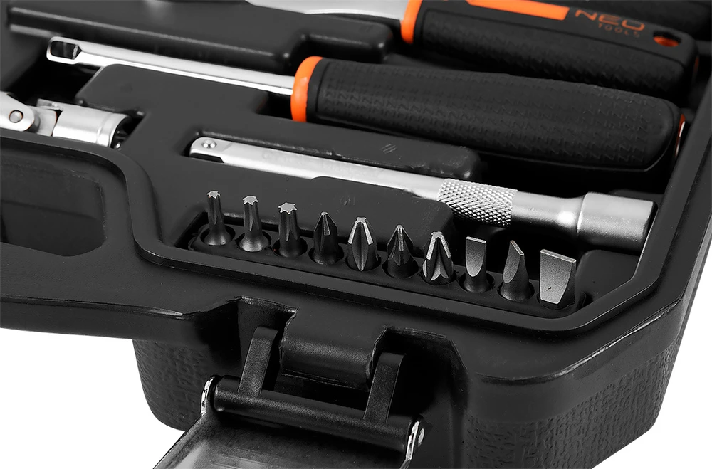 Neo Tools Rinkinys 1/4", 3/8", 46 vnt. CrV praleidžiamųjų galvučių rinkinys