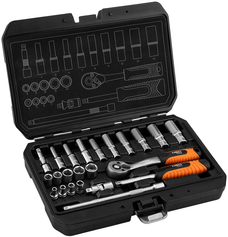 Zestaw Rinkinys 1/4" galvučių raktų rinkinys, 23 vnt., satininis