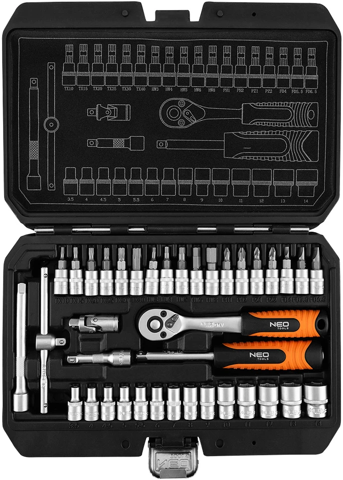 Zestaw 1/4" galvučių raktų rinkinys, 38 vnt., satininis