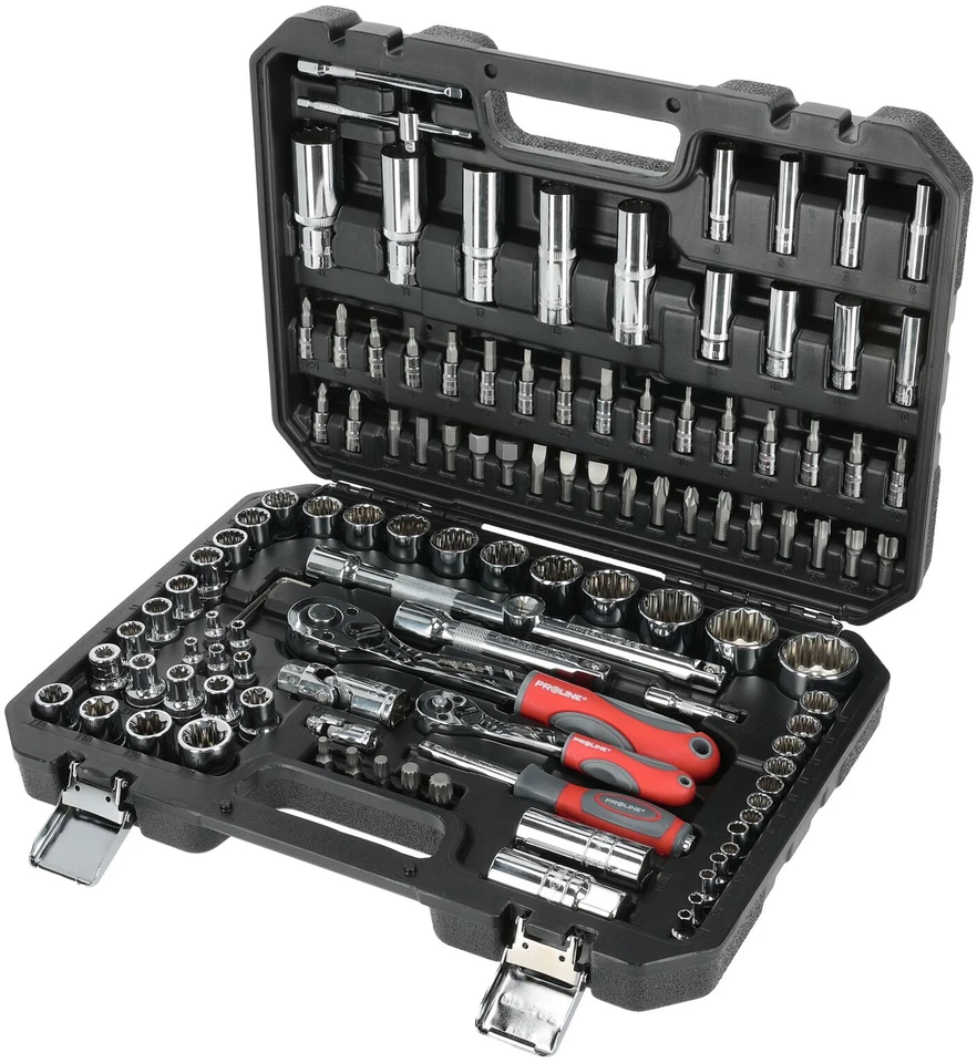 Zestaw Rinkinys 113 galvučių rinkinys, dviejose šešiakampėse, CRV, S2, 1/2", 1/4", BMC, Proline