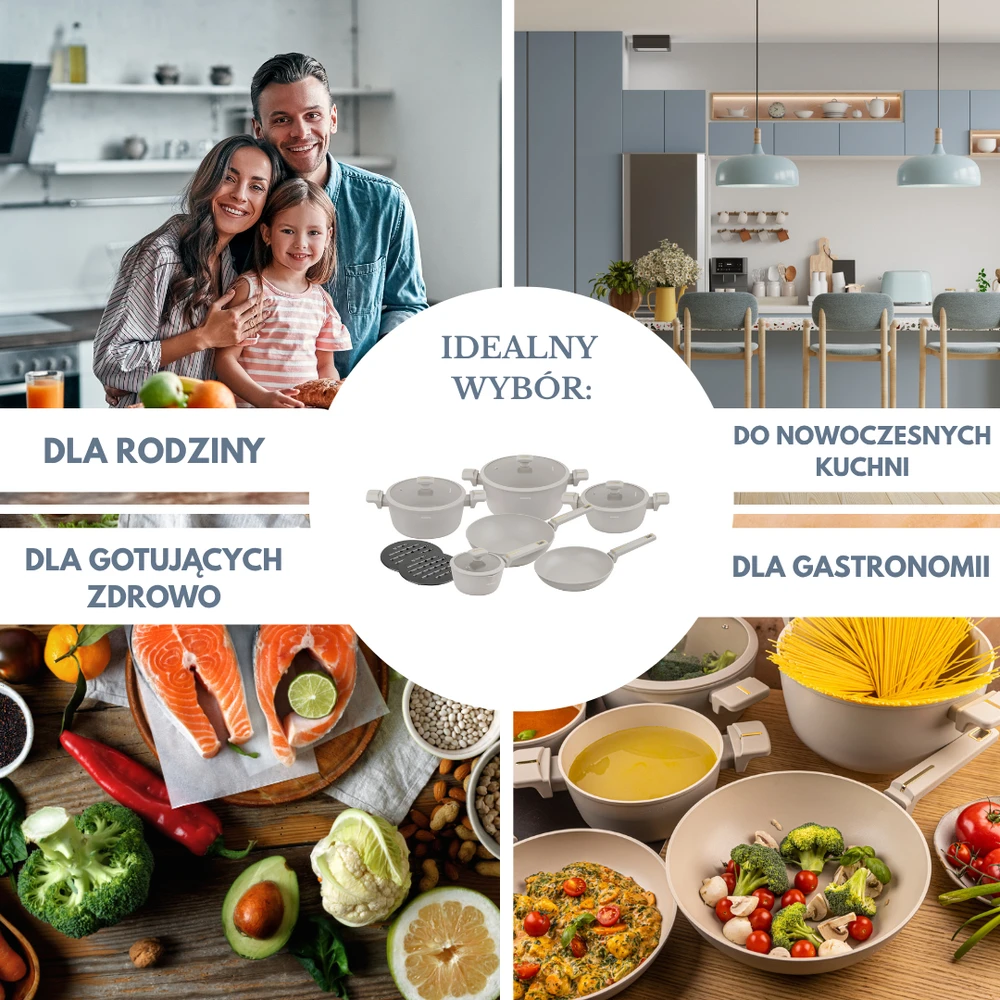 Lumarko Rinkinys 12 dalių virtuvės reikmenų rinkinys su vok keptuve, iš lieto aliuminio, nelimpanti danga, smėlio spalvos, Klausberg, kb-7969