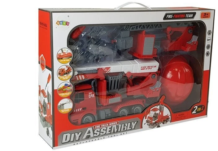 Žaislinis ardomas ugniagesių gelbėtojų autokeltuvas su priedais Lean Toys, raudonas, 54x32x9,5 cm