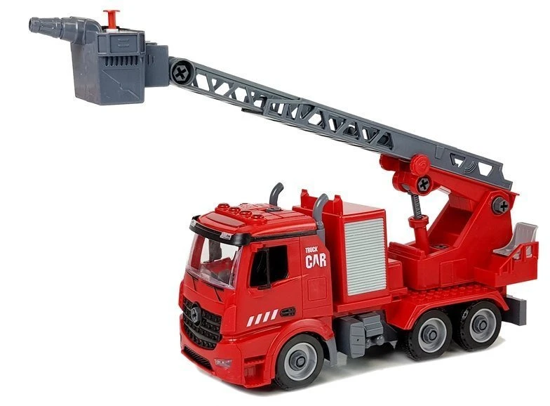 Žaislinis ardomas ugniagesių gelbėtojų autokeltuvas su priedais Lean Toys, raudonas, 54x32x9,5 cm