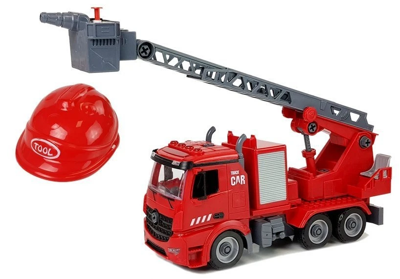 Žaislinis ardomas ugniagesių gelbėtojų autokeltuvas su priedais Lean Toys, raudonas, 54x32x9,5 cm