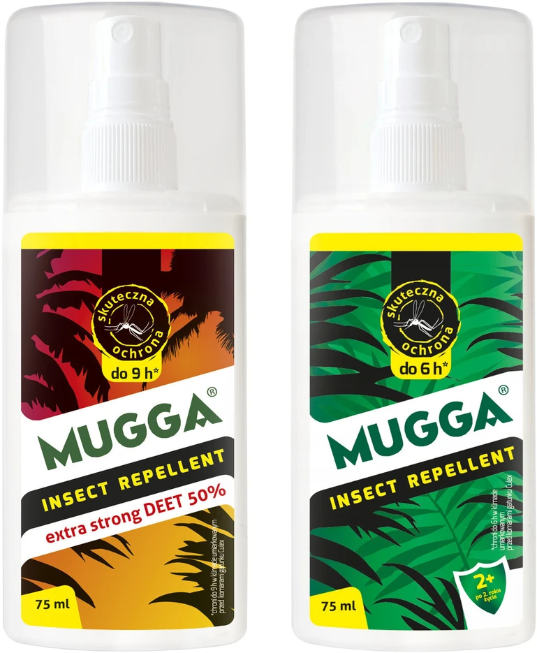 Zestaw Rinkinys 2x MUGGA 50% + 9,5% DEET šeimos uodų repelentų rinkinys
