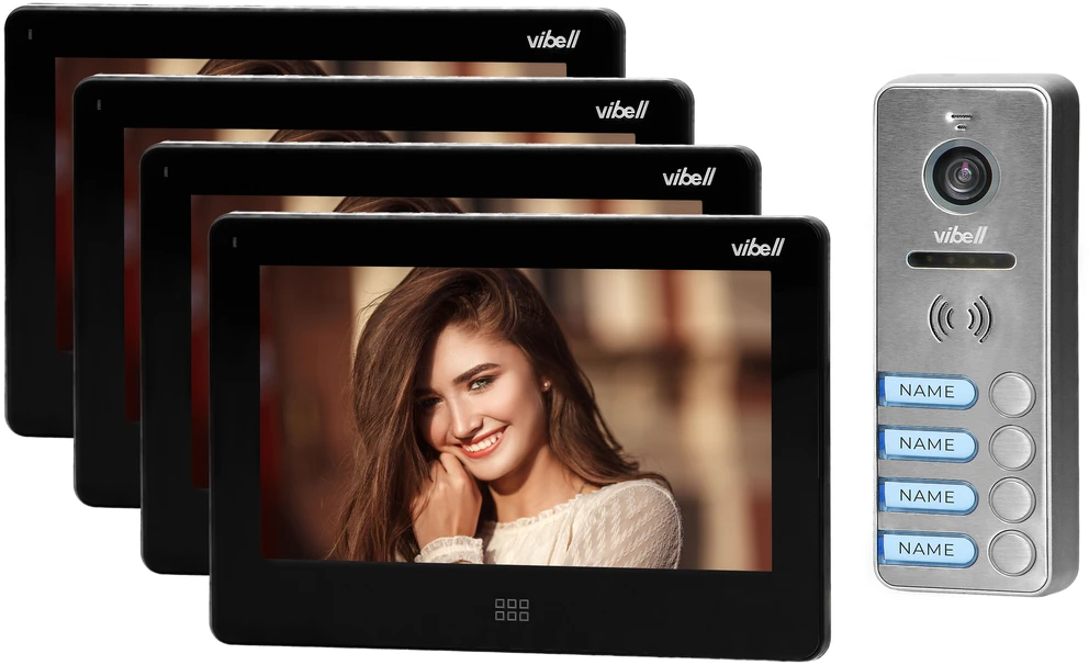 Orno Rinkinys 4 šeimų vaizdo domofono rinkinys, be ragelio, spalvotas, 7 colių LCD, jutiklinis ekranas, OSD meniu, atmintis, SD kortelės lizdas, DVR, vartų valdymas, juodas, FELIS MEMO MULTI4