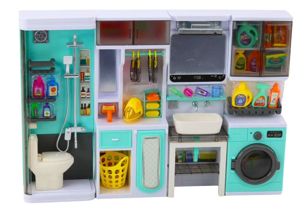 Lean Toys Vonios žaidimų rinkinys 4in1 su dušu, tualetu ir skalbimo mašina